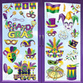 9 Sheets Mardi Gras Window Clings, 11.8 × 7.8 Inches Mardi Gras Decorations, Purple, Gold and Green Window Decals, Double-Sided Carnival Sticker Decor for New Orleans Carnival Holiday Party Supplies