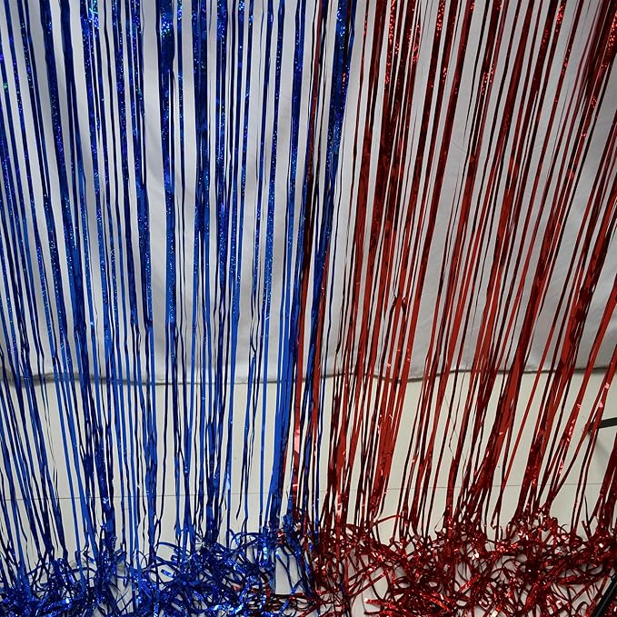 Foil Fringe Curtain 4th of July Decorations - Red Blue Metallic Tinsel Photo Booth Backdrop Party Steamers Curtains for Birthdays Christmas New Years Valentines Bachelorette Parties
