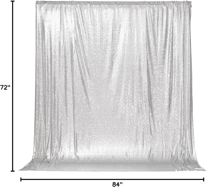 PartyDelight Silver Sequin Backdrop 6x7ft - High Density 3mm Shimmer Sequin Background with 4-Inch Rod Pocket, Sparkly Photography Curtain for Birthday, Disco, TikTok & Live Decor
