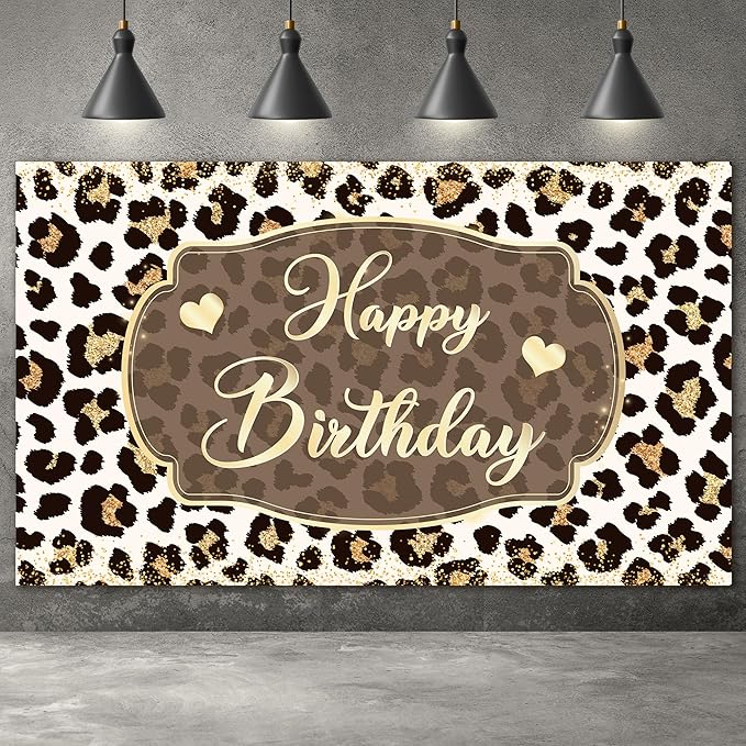 Leopard Happy Birthday Backdrop 5 x 3 Ft Cheetah Print Birthday Decorations Backdrop Banner for Women Girl, Cheetah Leopard Party Decorations for Wall, Photography Background Decor