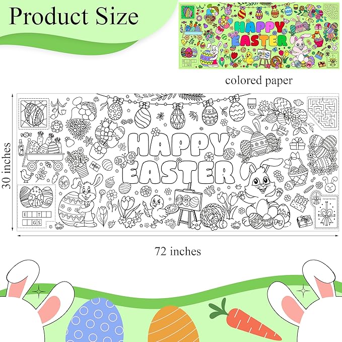 Easter Giant Coloring Poster 30 x 72 Inches Jumbo Coloring Tablecloth Easter Crafts for Kids School Home Party Supplies Decoration