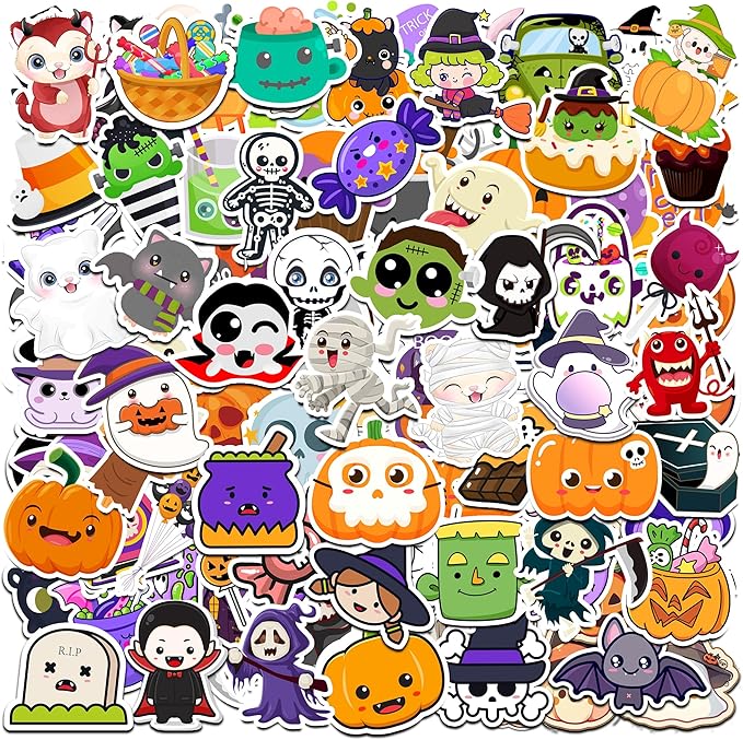 Halloween Party Favors, Halloween Stickers, 100 PCS Non Repeating Vinyl Waterproof Stickers for Teens, Hall-oween Decorations Games Treats Classroom Crafts Gifts Party Supplies