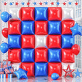 Blue Red Square Balloon Foil, 25PCS Double Sided Royal Blue Red and Metallic Silver Square Foil Balloon Backdrop Wall for 4th of July Independence Day Memorial Day Baseball Sport Birthdays Graduation