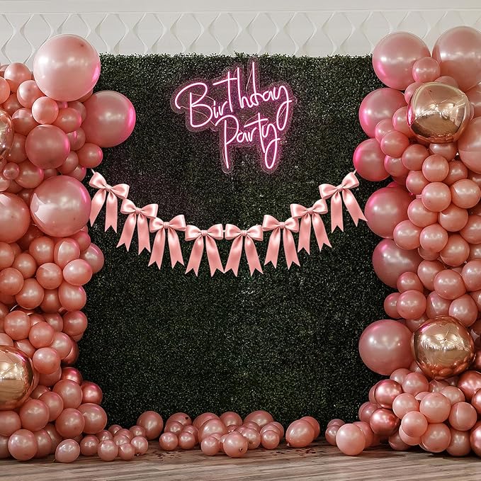 2 Strings of 16PCS Rose Gold Pink Bow Garlands Banner Decoration,Pre-Strung Satin Ornaments for Birthday,Bachelorette Party,Bridal Shower,Wedding,Engagement,Baby Shower,Graduation Decor,Anniversary