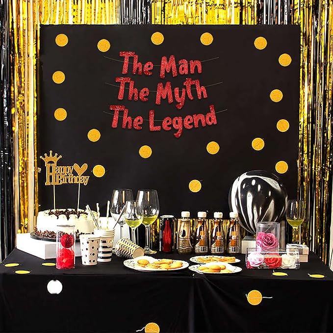 Pre-Strung The Man The Myth The Legend Red Glitter Banner - Retirement Decorations for Men and Women - Retirement Party Supplies and Gifts