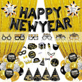 KatchOn, New Years Eve Party Supplies 2026 - Huge, Set of 110 | Black Happy New Year Balloon Banner | New Years Photo Booth Props, Gold Fringe Curtain Backdrop | NYE Decorations 2026