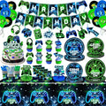Video Game Birthday Party Decorations for Boy, Neon Gamer Party Tableware Set with 24PCS Plates Cups Napkins, Banner Tablecloth, Balloons, Game Level Up Theme Decor Serves 24
