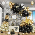 New Years Balloon Garland Arch Kit Black and Gold Explosion Star Balloons Black Pearl White Champagne Gold Balloon for Happy New Year Eve 2026 Grad Birthday Retirement Baby Shower Party Decor
