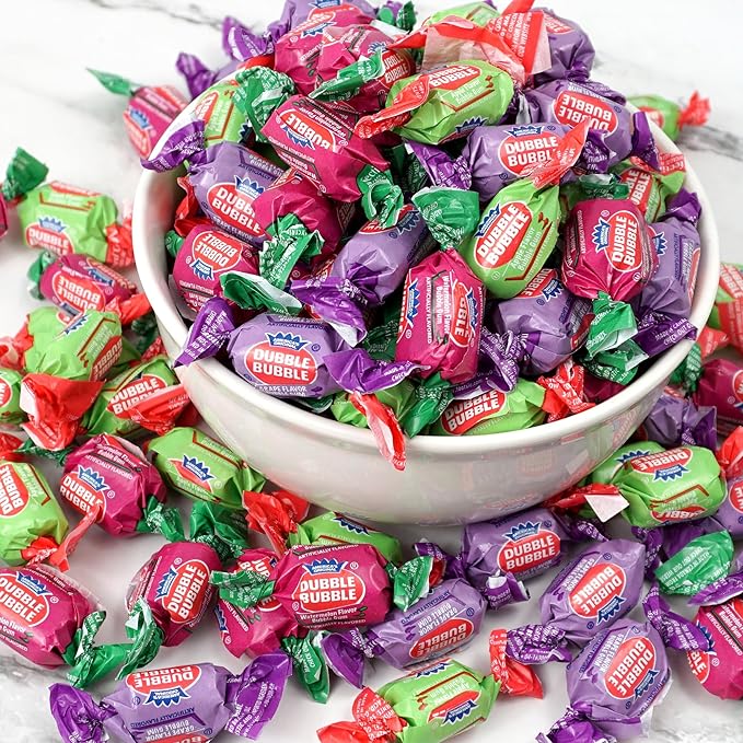 Dubble Assorted Fruit Flavored Bubble Gum - 2 Pound Bulk Bag (Approx. 140 Pieces) - Individually Wrapped Gum - The Hampton Popcorn & Candy Company (Assorted Fruit Flavored - Multi Colored)