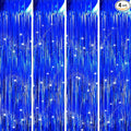 Backdrops Curtains Party Decorations, Tinsel Blue Streamers for Birthday Decorations, Photo Booth Props for Wedding, 4Pack 3.28X6.56Ft