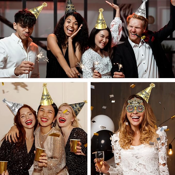 2026 New Years Eve Party Hats Kit - Happy New Years Paper Hats Eve Party Supplies for Adults Celebration Decoration