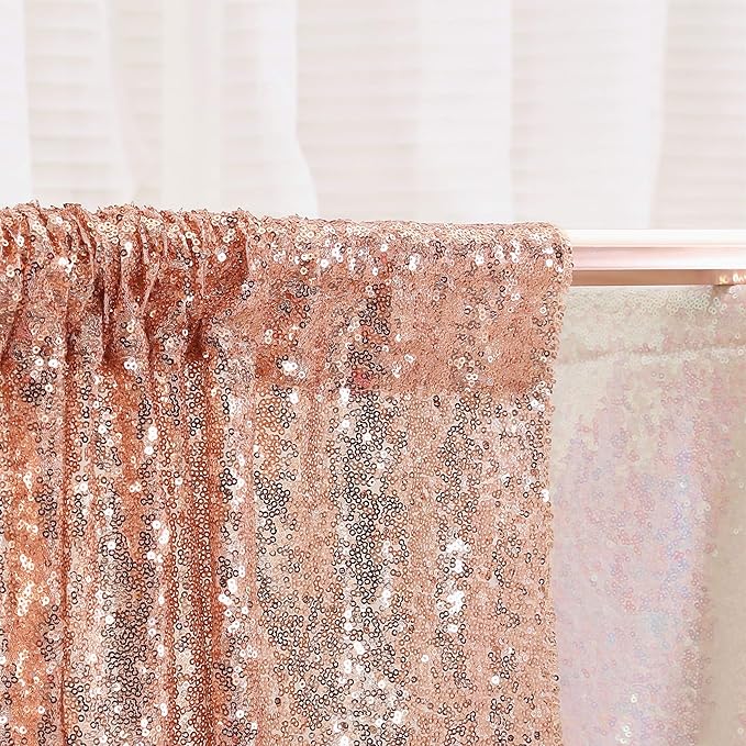 Juya Delight 6ft x 8ft Rose Gold Sequin Backdrop Curtain for Party Wedding Photography