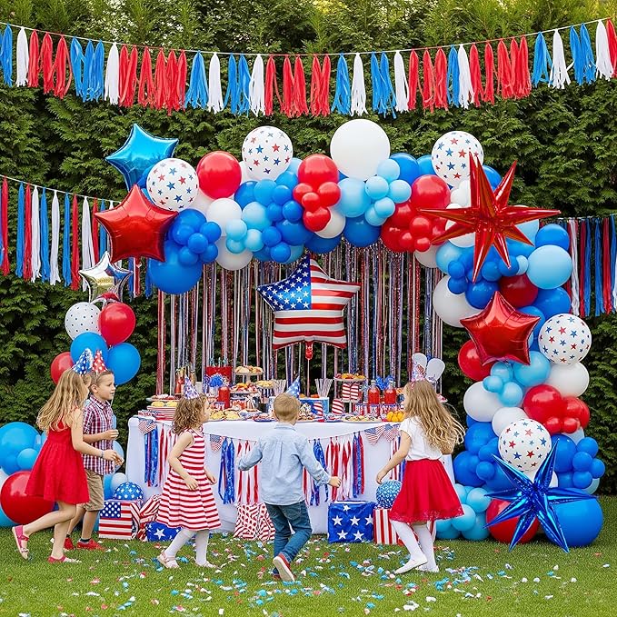 Patriotic balloons Red White and Blue balloon garland arch kit 130+pcs with star print and flag mylar balloon for 4th of july independent day party veterans day decorations