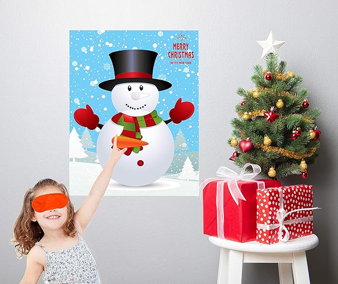 MISS FANTASY Christmas Games for Kids Party Pin Nose on Snowman Christmas Party Decorations Christmas Activities for Kids Family Adults Xmas Gifts Crafts (Snowman)
