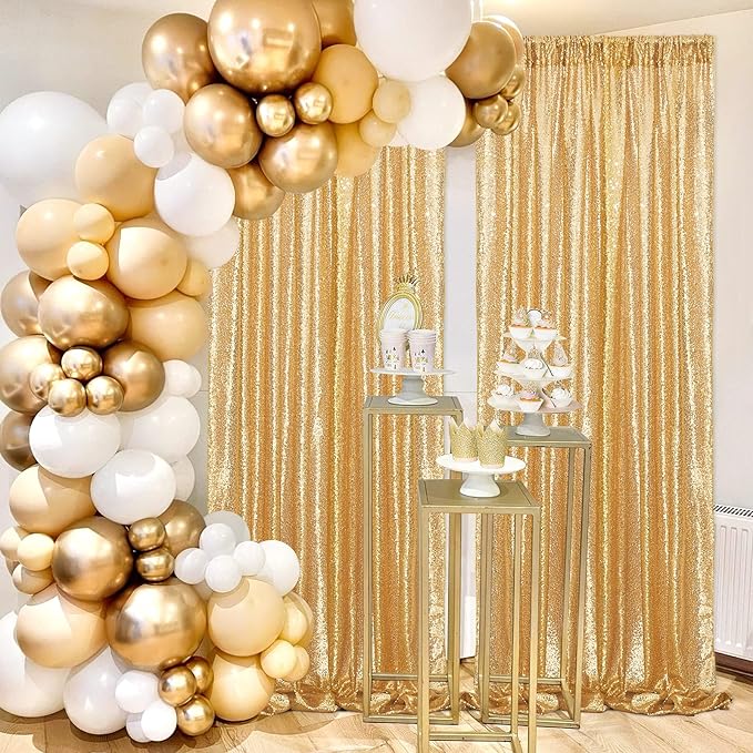 B-COOL Gold Sequin Backdrop Curtain 2 Packs 2ftx8ft Gold Curtains for Wedding Party Backdrop Drapes for Birthday Party Photography Stage Background Decorations