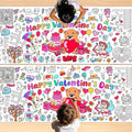 Valentines Coloring Tablecloth/Poster, 2 PCS Valentines Day Gifts for Kids Classroom, Valentines Day Decorations, 72"x30" Giant Paper Coloring Banner Tablecloth Crafts Activities for Party Decorations