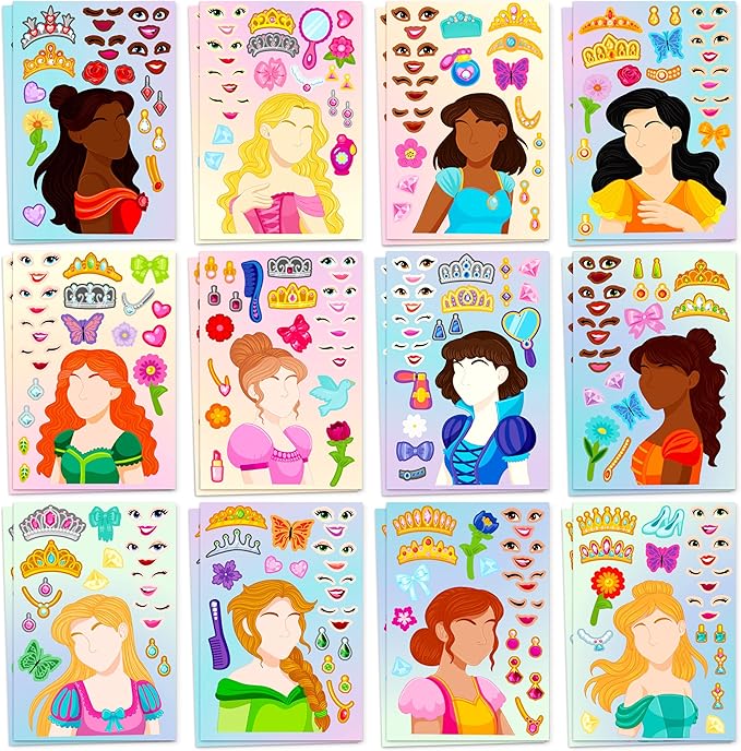 JOYIN 24 Sheets 9"x6" Make a face Stickers for Kids, Make Your Own Princess Stickers, Party Favors Kids Crafts, Goodie Bags Stuffers Classroom Activities