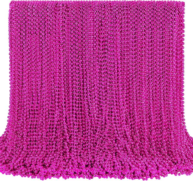 SHAOQINLIN 144 PCS Breast Cancer Awareness Necklaces, Hot Pink Bead Necklace, 33" Pink Mardi Gras Beads, Breast Cancer Awareness Accessories for Parade Supplies