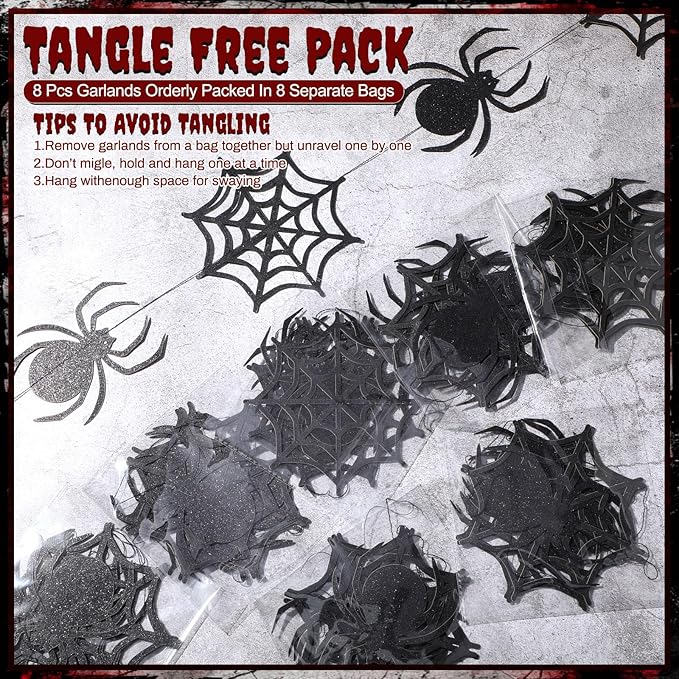 Xinnun Halloween Party Decorations Spider Web Banner Garland Horror Theme Banner Cutouts Ribbon Streamers for Black Halloween Birthday Party Office School Home Decor