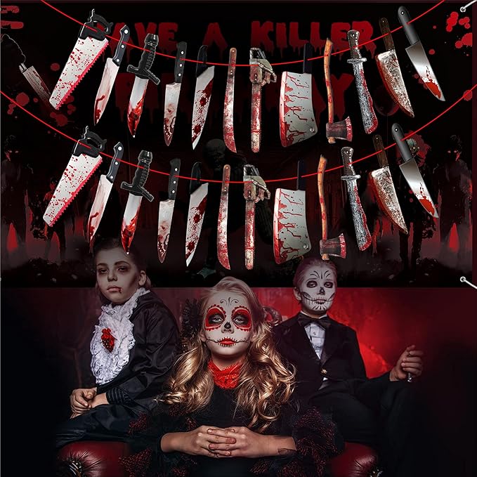 Halloween Blood Weapon Garland 36 Pcs Garland, Halloween Decorations Blood Body Parts for Scary Haunted House Party Supplies