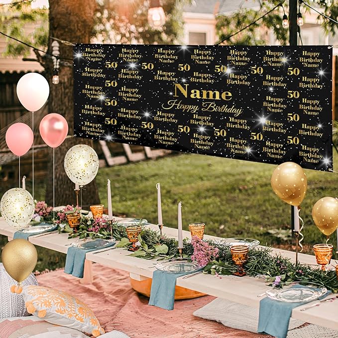 Custom Happy Birthday Banner Backdrop Personalized Banners and Signs with Photo Name for Women Men Kids Party Decorations Supplies Indoor Outdoor Birthday Gifts Style 29