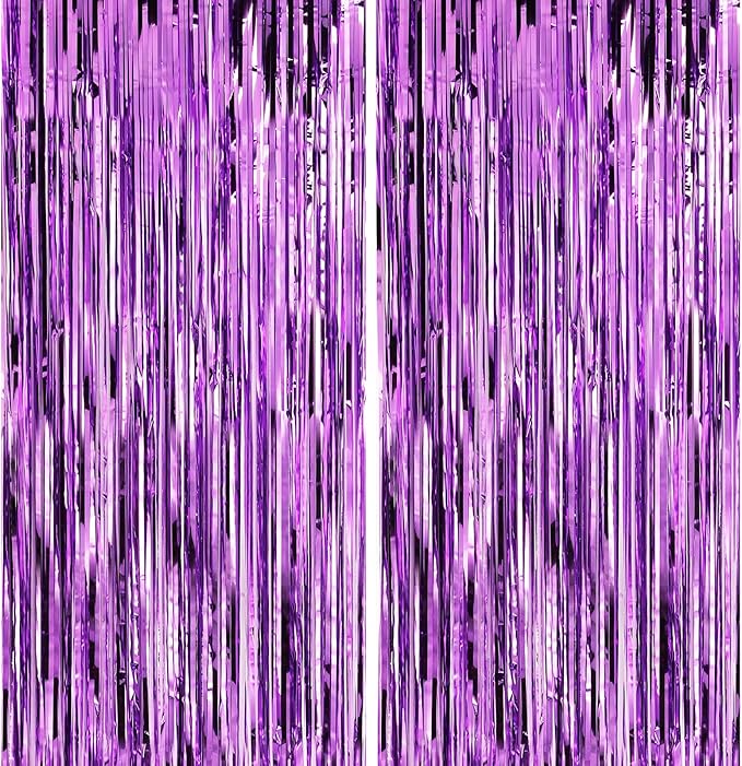 2 Pack Purple Foil Fringe Curtains Door Streamers Party Decorations 3.3 x 8.2 ft, Tinsel Curtain Fringe Backdrop for Parties, Door Fringe Birthday Streamers, Photo Booth Backdrops, Party Decor