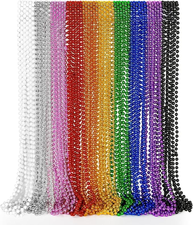 50PCS Mardi Gras Beads, Metallic 10 Kinds of Bead Necklace Party Favors, 33" Mardi Gras Necklace Stuff, Festival Parade Throw Accessories for Wedding Birthday Celebrations Decorations
