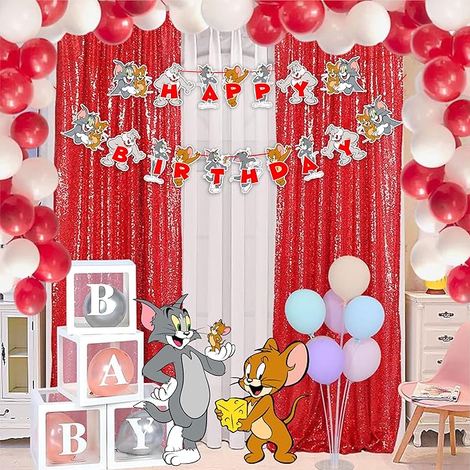 "Tom & Jery Happy Birthday Banner – Classic Cartoon Theme Party Decoration – Fun & Colorful Hanging Banner for Birthday Party Supplies – Cartoon Character Birthday Décor for Boys & Girls"