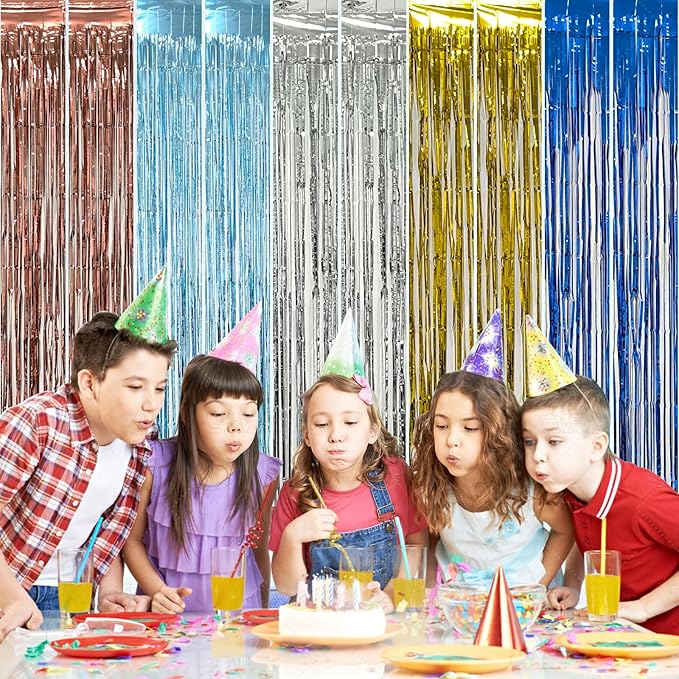 5 Pck Golden Foil Curtain Backdrop Metallic Tinsel Foil Fringe Curtains Photo Booth Props for Birthday Wedding Engagement Bachelorette Christmas Holiday Celebration Party Decorations Supplies