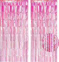 2 Pack 3.2ft x 8.3ft Foil Fringe Backdrop Metallic Tinsel Door Window Curtain Party Photo Booth Props for Birthday Bachelorette Wedding Graduation Party Decorations (Pink)