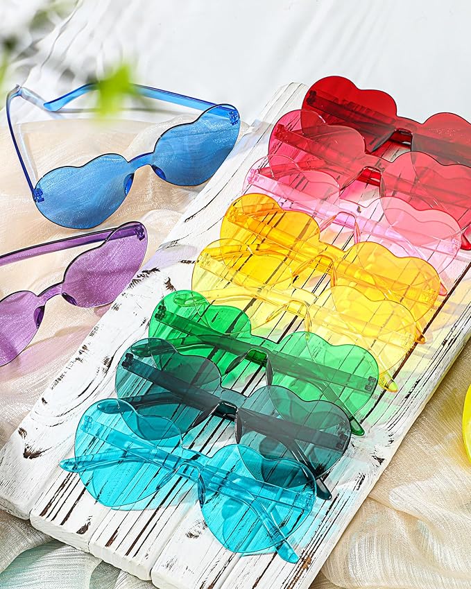 TOODOO 10 Pairs Heart Shaped Sunglasses Rainbow Sunglasses Candy Color Rimless Glasses for Women Girl Party Favor