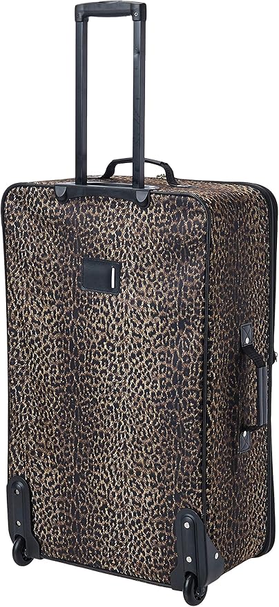Rockland Fashion Softside 4 Piece Luggage Set, Expandable, (14" Tote/19"/24"/28"), Leopard