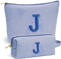 Travel Essentials - Portable Travel Toiletry Bag for Women, Initial Makeup Kit Organizer Make up Cosmetic Bag Set Blue Stuff Birthday Gifts for Women Daughter Mom, Blue Letter J