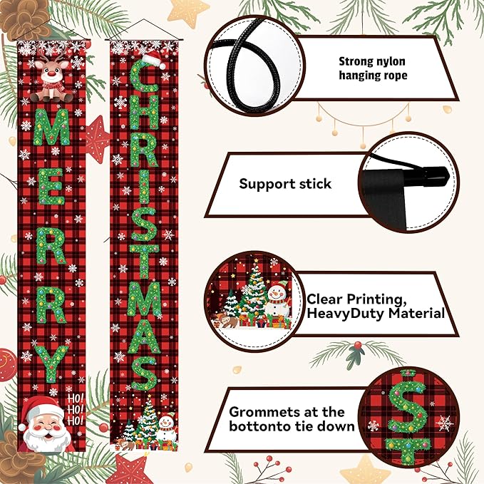 OHOME Christmas Decorations Outdoor - Merry Christmas Porch Banner | Xmas Party Decorations for Indoor Outside - Navidad Hanging Backdrop Garland Party Favors Supplies for Home Yard Wall