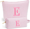 Initial Makeup Bag Set - Cute Light Pink Stuff for Women, Personalized Makeup Pouch Cosmetic Travel Essentials Toiletry Bag, Birthday Christmas Gifts for Women Stocking Stuffers, Light Pink E