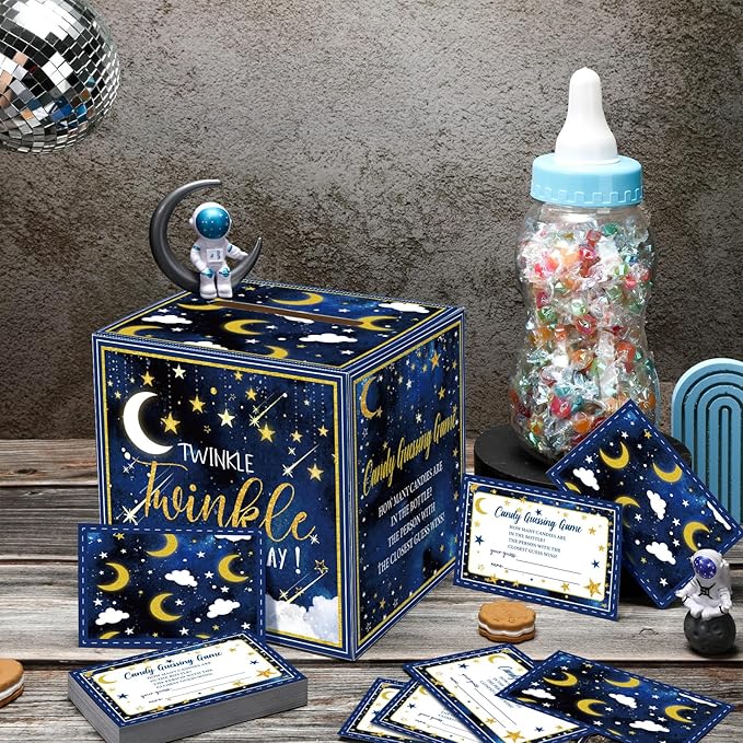 Glenmal 52 Pcs Baby Shower Games Gift Sets Large Baby Bottle for Shower Game Guess How Many Candies Baby Shower Decorations for Baby Shower Favors Games Gender Reveal (Twinkle Twinkle Little Star)