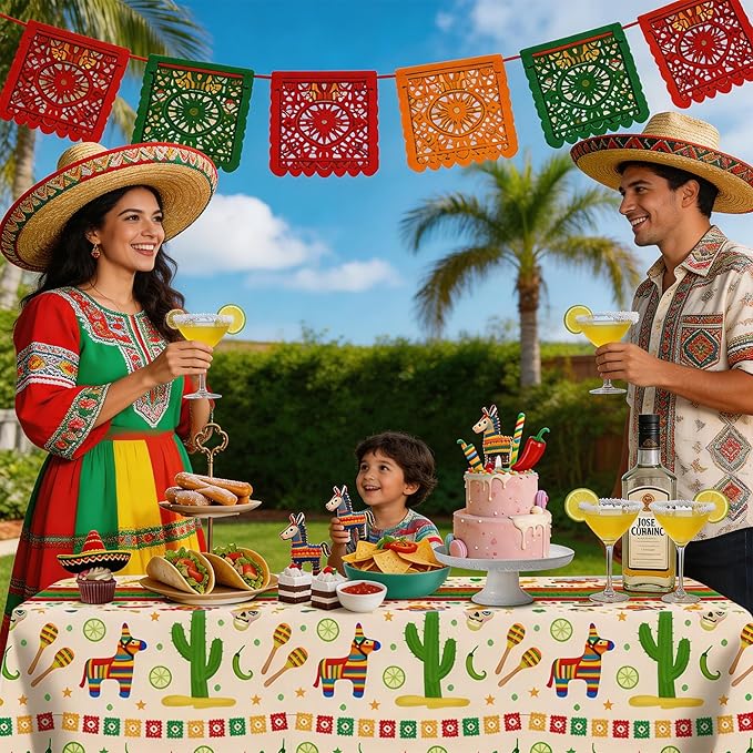 Cinco De Mayo Decorations - Fiesta Mexican Party Tablecloth | Cinco De Mayo Table Decorations for Taco Party - Mexican Theme Birthday Fiesta Party Favors Accessories for Home Dining Kitchen,2 Pack