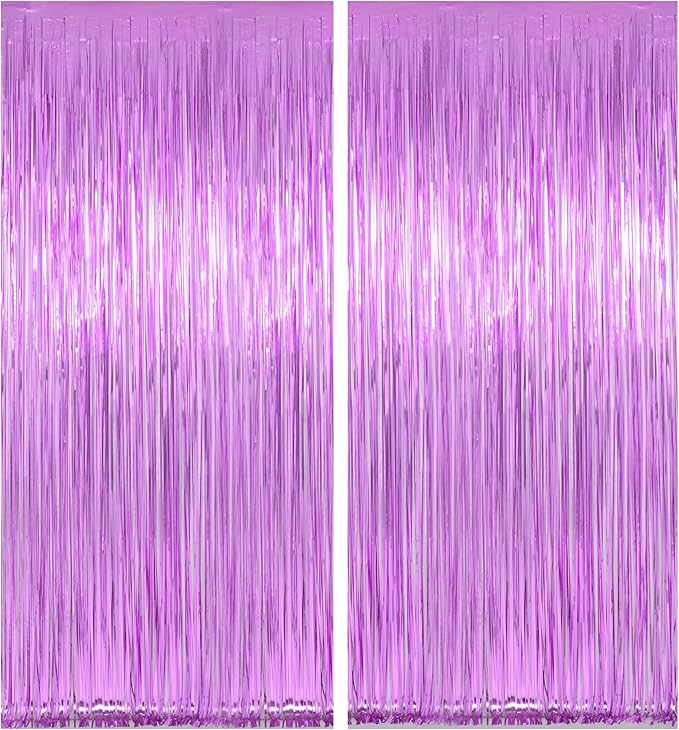 Melsan Light Purple Tinsel Curtain Backdrop, 3.28 x 8ft Metallic Foil Fringe Curtains with Adhesive + Extra Backup Tape, Shiny Party Background for Birthday, Photo Booth & Event Decor, 2 Pack