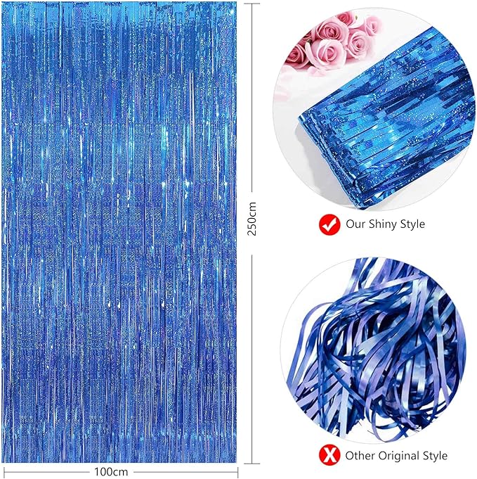 Foil Fringe Curtain - 2 Packs 3ftx8ft Metallic Curtain Backdrop for Birthday Party Decorations Photo Booth Backdrop Christmas Halloween - Deep Blue