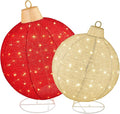 Best Choice Products 2pc Lighted Pop-Up Outdoor Christmas Ornament Set, Holiday Ball Decoration w/ 180 LED Lights, 8 Light Functions - Red/Gold