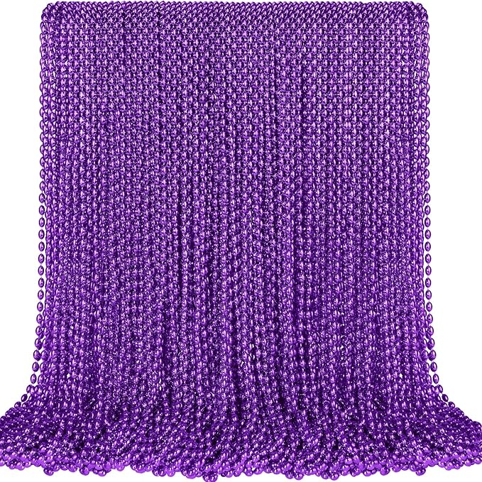 SHAOQINLIN 100 PCS Purple Mardi Gras Beads, Purple Oval Beads Necklaces 30.5" Metallic Beaded Costume Necklaces Party Necklaces for Halloween Mardi Gras Parade Throws Wedding Birthday Party Favors
