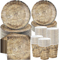250 Pieces Rustic Wood Grain Party Tableware Set - Disposable Paper Plates, Cups & Napkins for 50 Guests - Lumberjack, Farmhouse, Camping, Forest Theme Birthday Decorations(Grey)