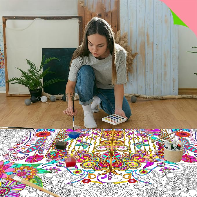 Giant Coloring Poster, Large Plant Coloring Activity Paper 75” x 31” Jumbo Size Versatile Paper DIY Painting Drawing Banner/Tablecloth for School Group Family Art Craft Activities Decoration