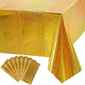 8 Pack Iridescent Gold Plastic Tablecloths, Gold Shiny Disposable Laser Rectangle Table Covers Holographic Foil Table Cloth Iridescent Birthday Bridal Wedding Christmas Party Decorations, 54" x 108"