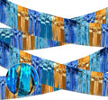 4 Packs Total 39 Ft Parade Floats for Trailer Car, Orange Blue Foil Fringe Garland Tinsel Blue Dog Themed Streamers Hanging Banner Table Skirts for Graduation Homecoming Birthday Dog Themed Party