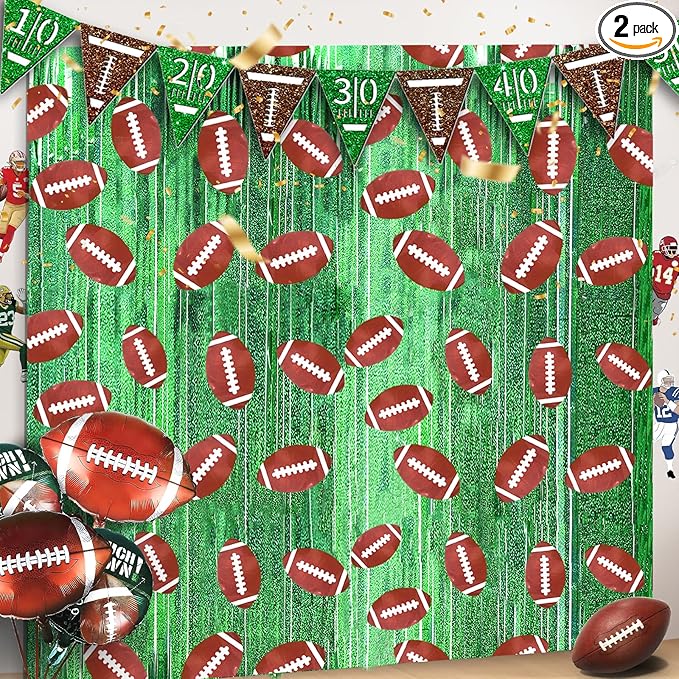 MYUPDALIN 2 Pack Football Party Decorations Football Birthday Decorations Foil Fringe Curtain Backdrop Decorations Photo Props