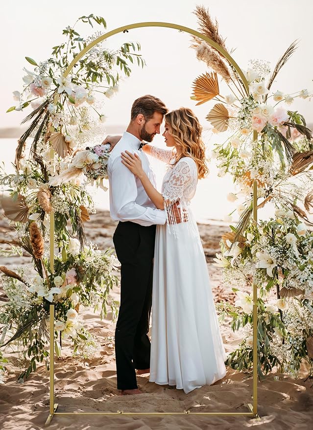 Minetom 7.2FT Metal Backdrop Stand with Wedding Arch Cover Spandex, Balloon Arch Backdrop Stand Square Frame for Birthday Party, Baby Shower, Graduation Ceremony Decoration, Beige