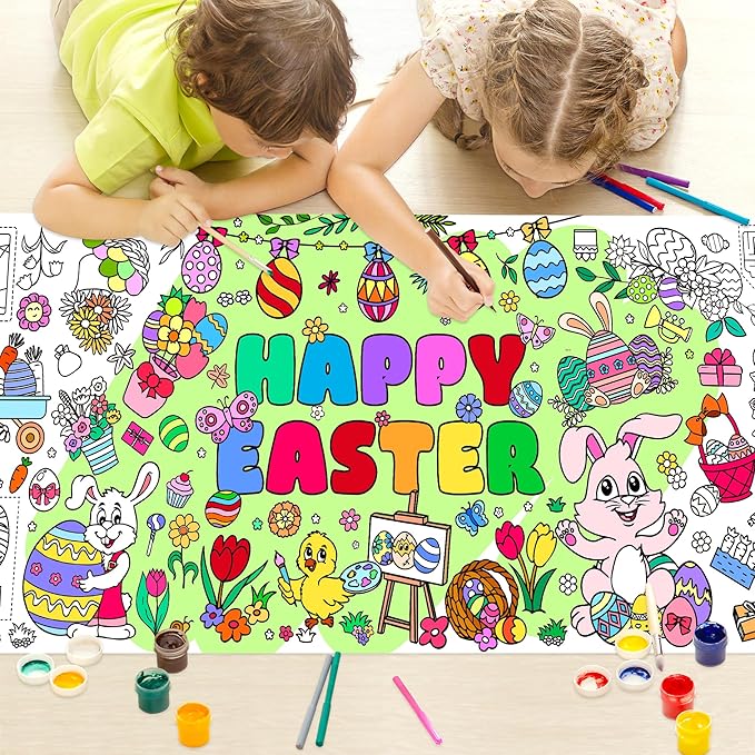Easter Giant Coloring Poster 30 x 72 Inches Jumbo Coloring Tablecloth Easter Crafts for Kids School Home Party Supplies Decoration