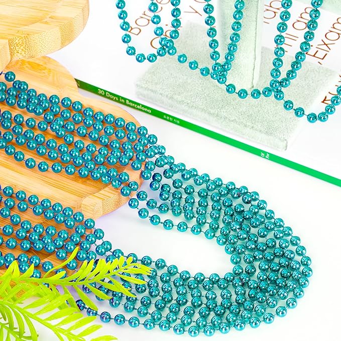 100PCS Mardi Gras Beads, Metallic Blue Bead Necklace Party Favors, 33" Mardi Gras Necklace Women Men Stuff, Festival Parade Throw Accessories for Wedding Birthday Gender Reveal Party Supplies Decor