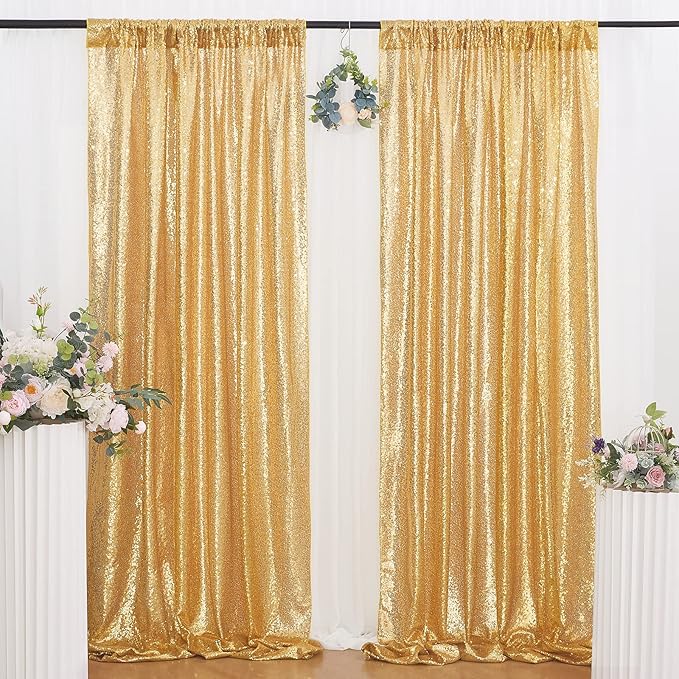 B-COOL Gold Sequin Backdrop Curtain 2 Packs 2ftx8ft Gold Curtains for Wedding Party Backdrop Drapes for Birthday Party Photography Stage Background Decorations